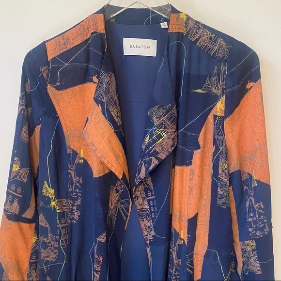 BABATON Anthro-like Duster Kimono Blazer Cardigan Trench Blue Orange sz XS - Picture 3 of 11